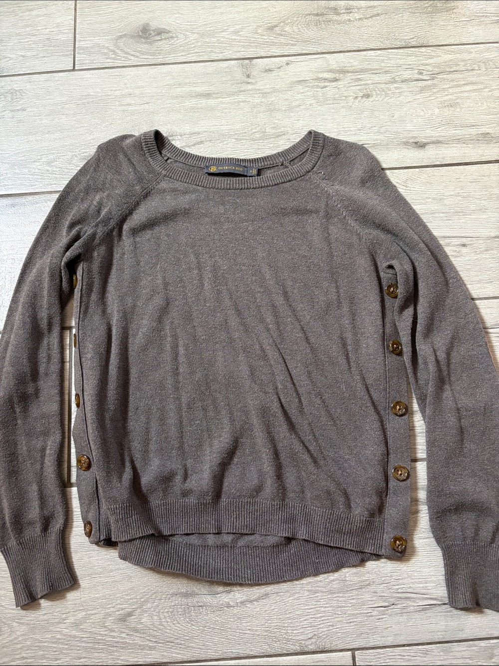 Outback Red Taupe Crewneck Sweater with Side Buttons